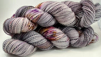 Hand Dyed Yarn “Up to No Good" Grey Brown Purple Violet Orange Gold Red Magenta Speckled Merino Nylon Zebra Fingering Superwash 438yds 100g