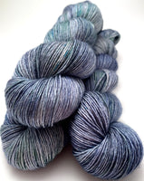 Hand Dyed Yarn "Loose and Complete” Navy Green Blue Grey Teal Spruce Speckled Merino Silk Fingering Superwash Singles 438yds 100g