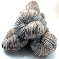 Hand Dyed Yarn "Silverbirchenstick" Grey Tan Silver Brown Black Speckled Merino DK Superwash 231yds 100g