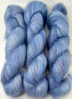 Hand Dyed Yarn "Blue Fuzz OOAK” Blue Indigo Periwinkle Violet Wedgewood Navy SuperKid Mohair Silk Laceweight 465yds 50g
