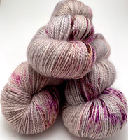 Hand Dyed Yarn "In the Gloaming” Brown Grey Taupe Tan Purple Gold Caramel Speckled Merino Mohair Nylon Fingering Sock SW 425 yds 115g
