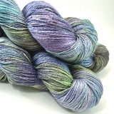 Hand Dyed Yarn "Hellebore" Green Blue Teal Purple Violet Lime Grey Speckled Silk Linen 735yds 115g