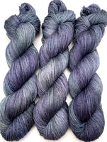 Hand Dyed Yarn "Loose and Complete" Navy Spruce Green Grey Blue Teal Speckled Merino Nylon Fingering SW 463yds 100g