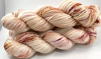 Hand Dyed Yarn "Sunspot Baby" Blush Tan Pink Ecru Brown Gold Orange Speckled Merino Lace Singles Superwash 825yds 115g