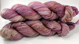 Hand Dyed Yarn "Orchids Akimbo" Purple Brown Mauve Tan Violet Taupe Caramel Ochre Speckled Merino Fingering Superwash 438yds 100g