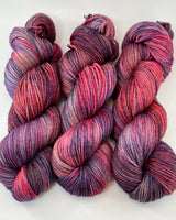 Hand Dyed Yarn "Masquerade" Blue Brown Purple Pink Red Navy Grey Merino Silk DK Superwash 246yds 100g