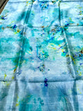 Hand Dyed Silk Scarf "BeeBop Blues #3" Blue Teal Turquoise Yellow Violet Gold Lime Silver Copper Mulberry Silk Scarf 23” x 73” 59cm x 187cm