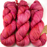 Hand Dyed Yarn "Bouquet" Pink Red Fuchsia Magenta Scarlet Rose Melon Purple Gold Merino Silk Cashmere Fingering Superwash 438yds 100g