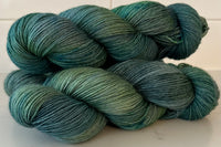 Hand Dyed Yarn "If a Teal Falls in the Forest…" Teal Green Blue Spruce Navy Chartreuse Bluefaced Leicester Fingering Superwash 438yds 100g