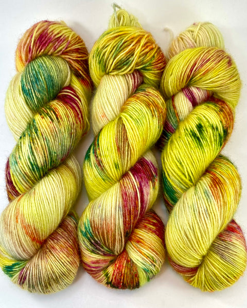 Hand Dyed Yarn "Freshly Squeezed" Lime Green Yellow Chartreuse Pink Fuchsia Teal Bluefaced Leicester Fingering Superwash 438yds 100g