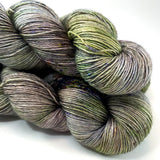 Hand Dyed Yarn "Cthulhu’s Dogs are Barking" Brown Violet Orange Green Grey Lime Blue Navy Merino Silk Fingering Singles SW 438yds 100g