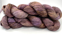 Hand Dyed Yarn "Plush" Purple Plum Brown Gold Puce Merino Silk Fingering Singles SW 438yds 100g