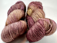 Hand Dyed Yarn "Orchids Akimbo” Purple Brown Caramel Mauve Tan Taupe Violet Speckled BFL Bluefaced Leicester Fingering Superwash 438yds 100g
