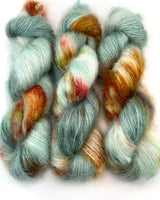 Hand Dyed Yarn "Pheasant Plucker" Green Grey Teal Yellow Gold Brown Red SuperKid Mohair Silk Laceweight 465yds 50g