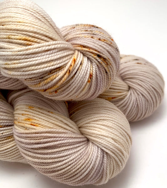 Hand Dyed Yarn “Gritty Beige Tan Caramel Grey Gold Black Silver Speck –  Crooked Kitchen Yarn