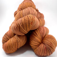 Hand Dyed Yarn "Bittersweet” Orange Gold Copper Peach Rust Pumpkin Caramel Speckled Polwarth DK Superwash 246yds 100g