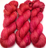 Hand Dyed Yarn "Bouquet" Pink Red Fuchsia Magenta Scarlet Rose Melon Purple Gold Merino Silk DK Superwash 246yds 100g