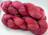 Hand Dyed Yarn "Bouquet" Pink Red Fuchsia Magenta Scarlet Rose Melon Purple Gold Merino Fingering Singles Superwash 465yds 115g