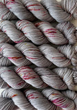Hand Dyed Yarn "Flattered" Grey Silver Pink Magenta Fuchsia Gold Speckled Merino Worsted Superwash 218yds 100g