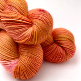 Hand Dyed Yarn "Razzle Dazzle" Gold Pink Orange Yellow Peach Magenta Speckled Merino Alpaca Nylon Fine Fingering Superwash 438yds 100g