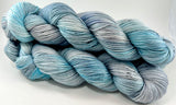 Hand Dyed Yarn "Ghosts in the Machine" Blue Grey Gray Silver Navy Turquoise Pale Speckled Merino Nylon Fingering Sock Superwash 463yds 100g