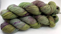 Hand Dyed Yarn "Evenfall" Green Sage Olive Grey Purple Violet Brown Speckled Merino Nylon Fine Fingering Superwash 463yds 100g