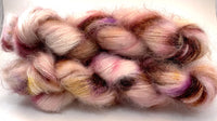 Hand Dyed Yarn "Mischievous Grin” Pink Brown Purple Gold Tan Red Blush SuperKid Mohair Silk Laceweight 465yds 50g