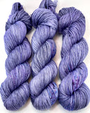 Hand Dyed Yarn "Violet Blackregard (Redux)" Violet Grey Denim Turquoise Blue Purple Merino Nylon Speckled DK Yarn SW 248yds 100g