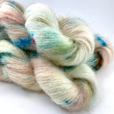Hand Dyed Yarn "Cleopatra and the Asp" Turquoise Teal Gold Fuchsia Green Yellow Speckled SuperKid Mohair Silk 465yds 50g