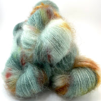 Hand Dyed Yarn "Pheasant Plucker" Green Grey Teal Yellow Gold Brown Red SuperKid Mohair Silk Laceweight 465yds 50g