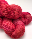 Hand Dyed Yarn "Bouquet" Pink Red Fuchsia Magenta Scarlet Rose Melon Purple Gold Merino Fingering Singles Superwash 465yds 115g