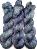Hand Dyed Yarn "Loose and Complete” Navy Green Blue Grey Teal Spruce Speckled Merino Silk Fingering Superwash Singles 438yds 100g