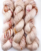 Hand Dyed Yarn "Sunspot Baby" Blush Tan Pink Brown Gold Orange Speckled Merino Nylon Light Fingering Superwash 487yds 100g