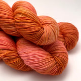 Hand Dyed Yarn "Razzle Dazzle" Gold Pink Orange Yellow Peach Magenta Speckled Merino Fingering Superwash 425yds 115g