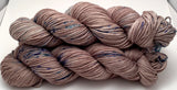 Hand Dyed Yarn "Siamese Gaze" Brown Taupe Tan Turquoise Violet Blue Speckled Merino Nylon DK Yarn SW 248yds 100g