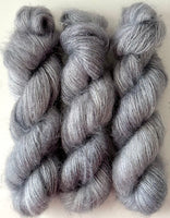 Hand Dyed Yarn "Shiny New Bucket" Grey Silver SuperKid Mohair Silk Laceweight 465yds 50g