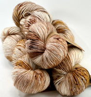 Hand Dyed Yarn "Whole Grain" Brown Tawny Copper Ecru Caramel Chestnut Speckled Merino Fingering Singles Superwash 465yds 115g