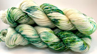 Hand Dyed Yarn "Viridescent" Green Emerald Lime Spruce Yellow Ecru Speckled Bluefaced Leicester DK Weight Superwash 248yds 100g