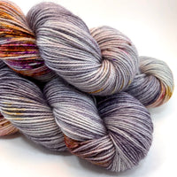 Hand Dyed Yarn "Up to No Good" Grey Purple Pink Gold Yellow Orange Red Silver Brown Black BFL Bluefaced Leicester Nylon Fingering Sock Superwash 463yds 100g
