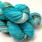 Hand Dyed Yarn "Guitars, Cadillacs" Blue Teal Turquoise Brown Rust Copper Violet Speckled Merino Sport Weight Superwash 328yds 100g