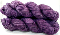 Hand Dyed Yarn "Oh! Aubergine" Purple Plum Brown Grey Black Smoky Speckled Bluefaced Leicester BFL Silk Fingering Sock Superwash 425yds 115g