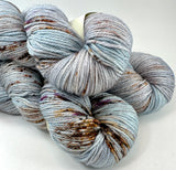 Hand Dyed Yarn "Chinook" Blue Grey Turquoise Brown Rust Copper Violet Berry Speckled Merino Silk DK Weight Superwash 246yds 100g